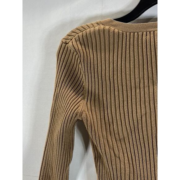 H&M Women's Brown Rib Knit V-Neck Long Sleeve Button-Up Cardigan SZ XS - Picture 4 of 9